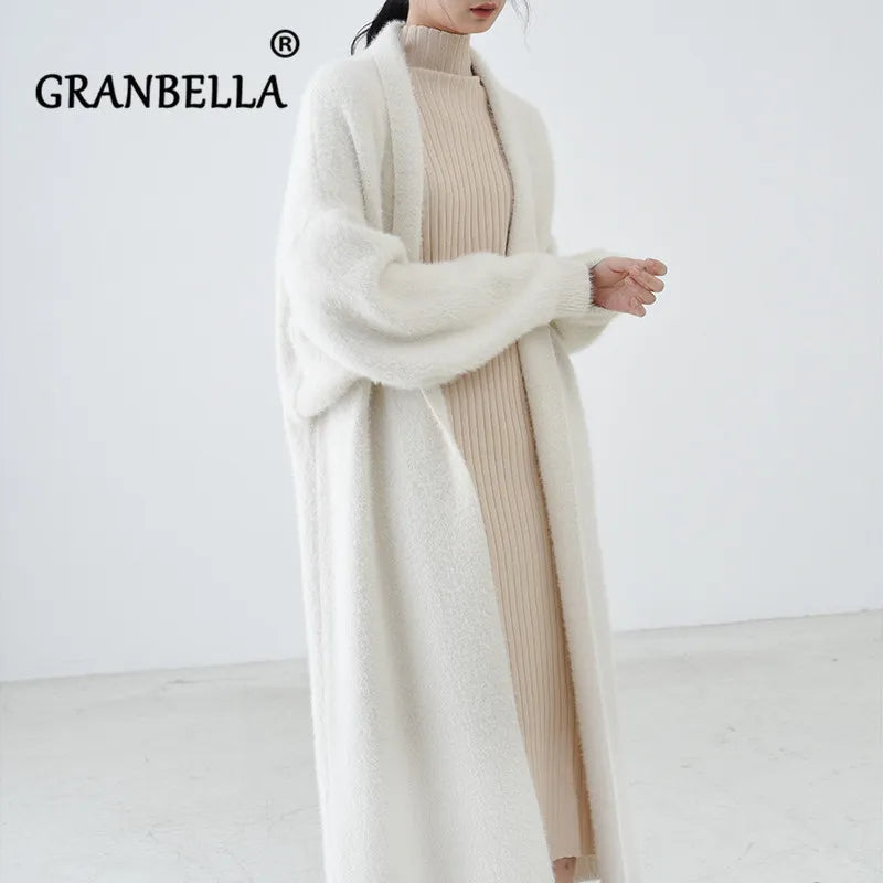 European Luxury Long Faux Mink Fur Cardigans for women 2023 fall Winter Women's cardigans fashion sweaters