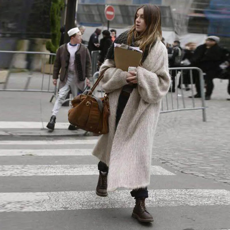 European Luxury Long Faux Mink Fur Cardigans for women 2023 fall Winter Women's cardigans fashion sweaters