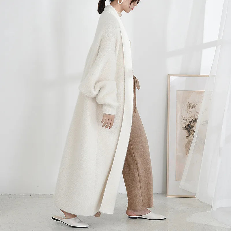European Luxury Long Faux Mink Fur Cardigans for women 2023 fall Winter Women's cardigans fashion sweaters