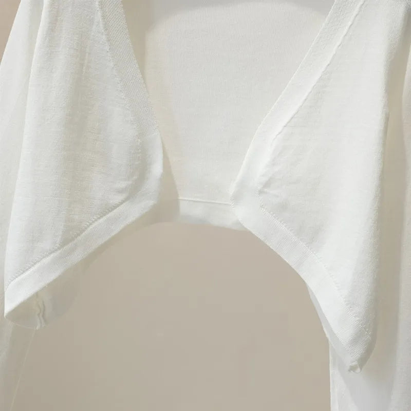 Women Elegant Cropped Long Sleeve Crop Top Mini Knitwear Lightweight Cardigans Shrugs Open Front Sweater Draped Cardigan