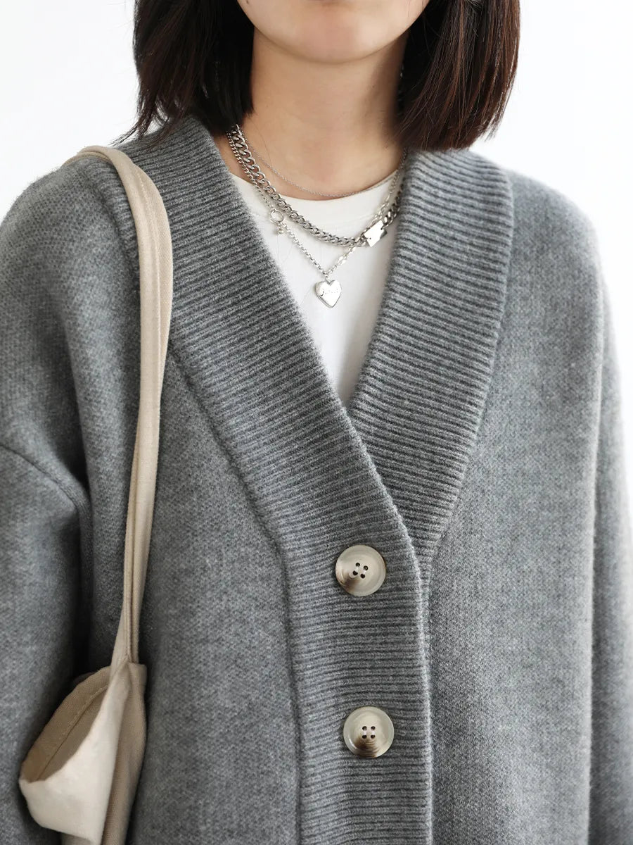CHIC VEN Women Cardigan Sweater Casual Loose V-neck Knitted Cardigan Thick Long Sleeve Sweaters Coat Women's Winter Jumper Woman