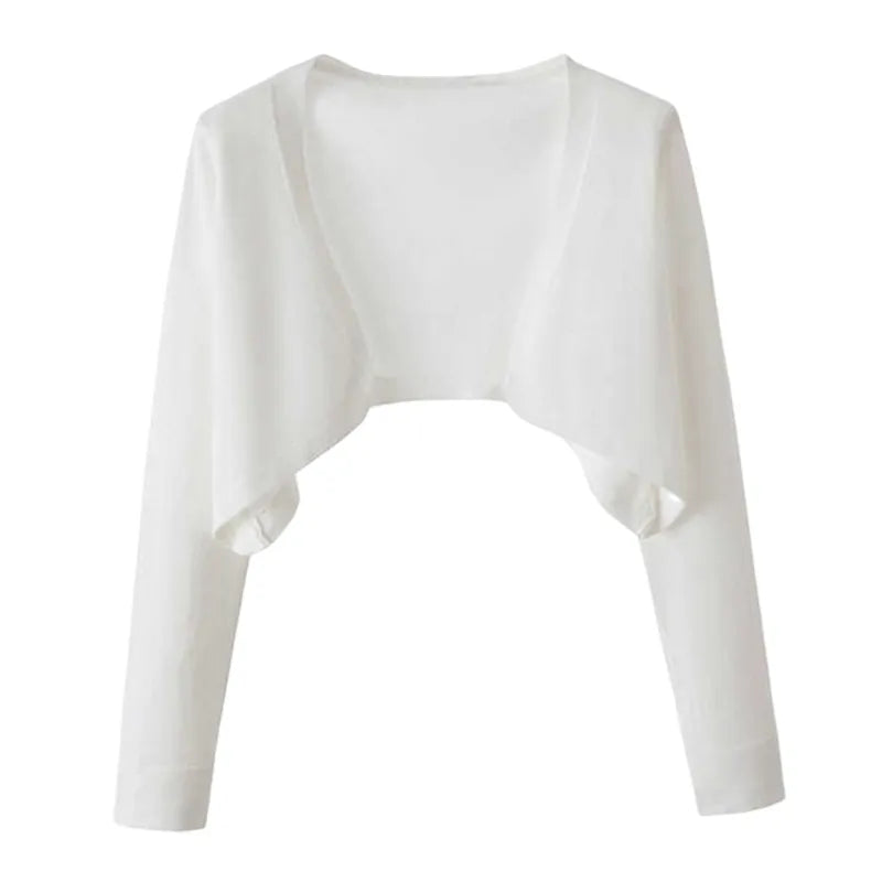 Women Elegant Cropped Long Sleeve Crop Top Mini Knitwear Lightweight Cardigans Shrugs Open Front Sweater Draped Cardigan