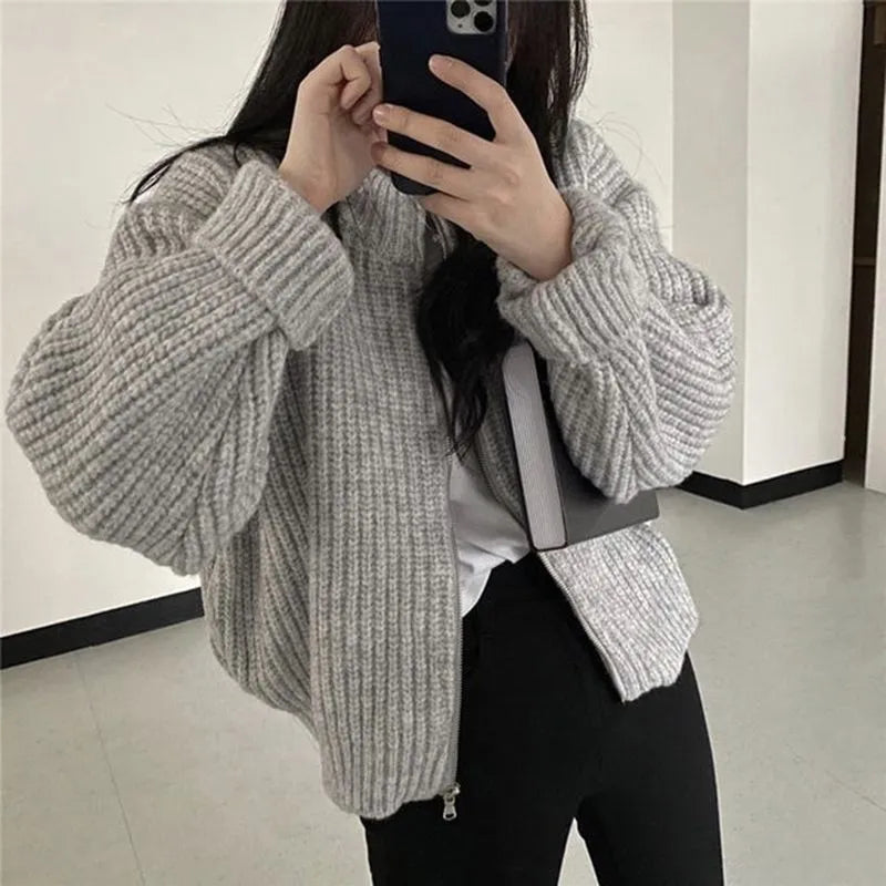 Zip Up Cardigan Women 3 Colors Solid Autumn Harajuku Кардиган Женский All-match Long Sleeve Korean Fashion College Vintage New