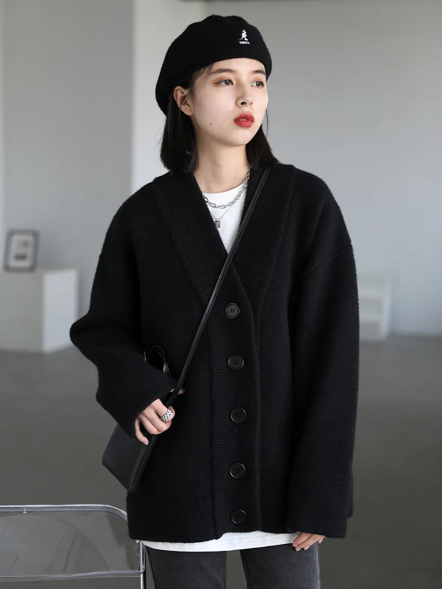 CHIC VEN Women Cardigan Sweater Casual Loose V-neck Knitted Cardigan Thick Long Sleeve Sweaters Coat Women's Winter Jumper Woman