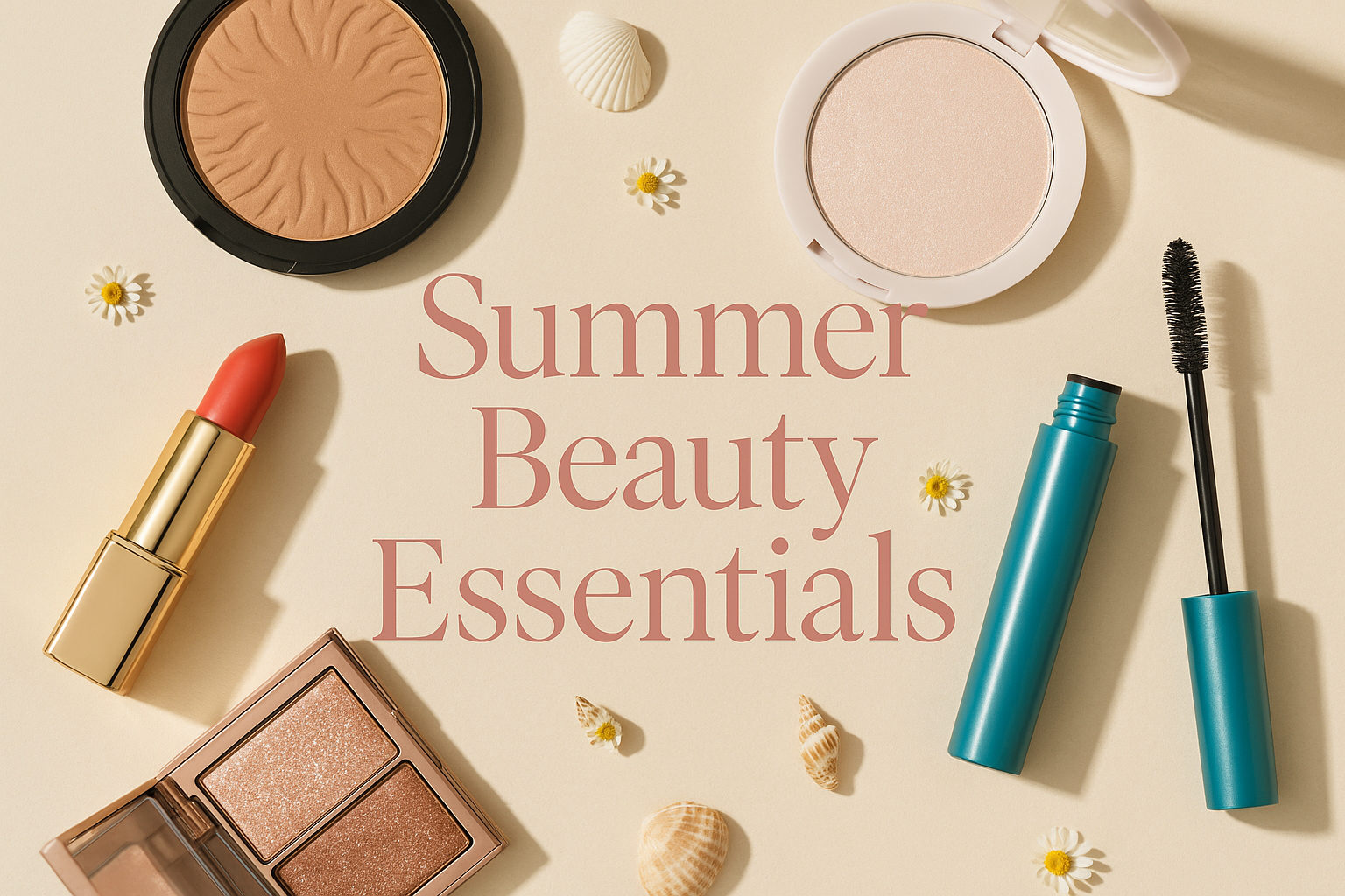 Summer makeup collection flat lay