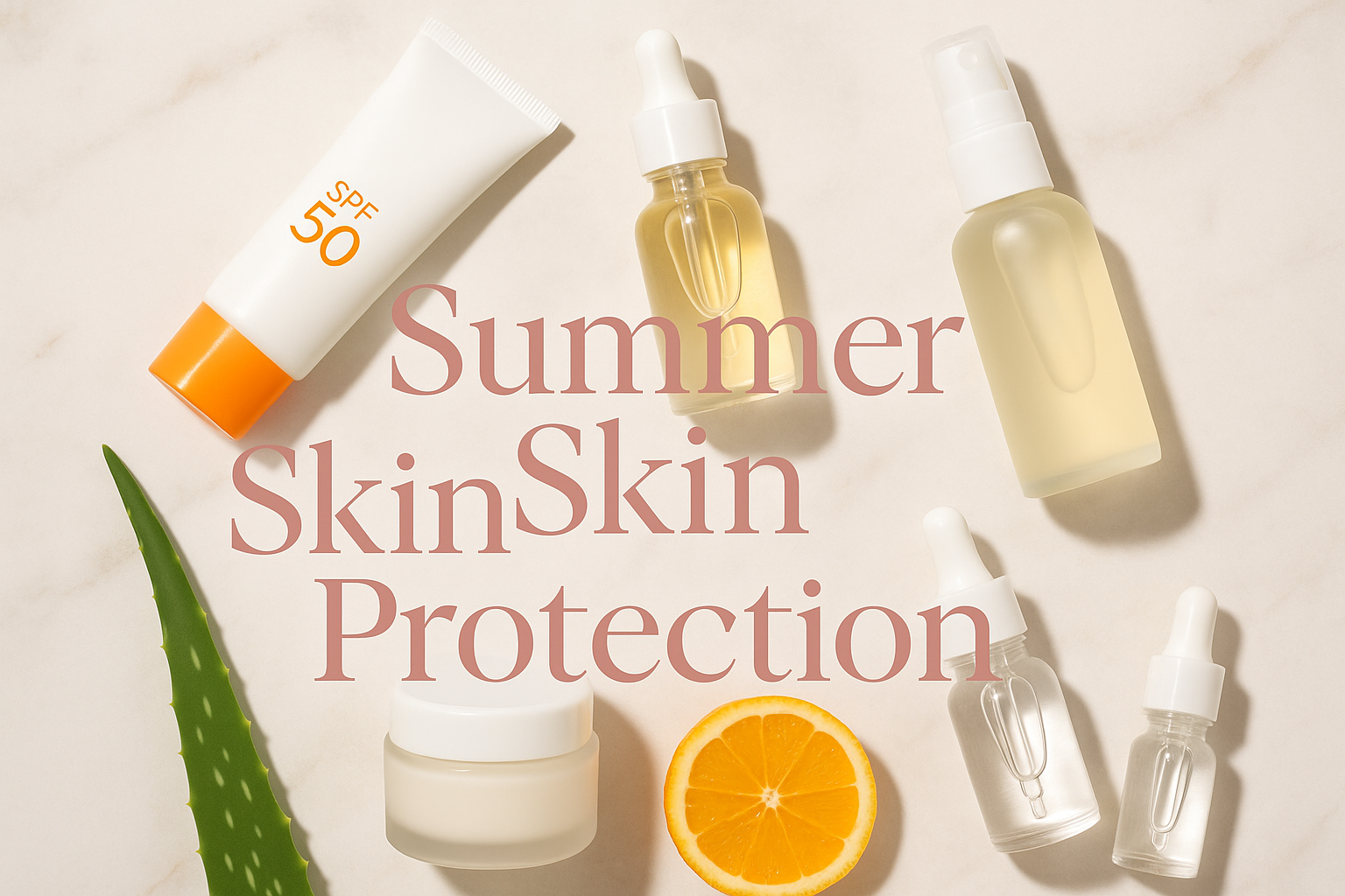 Summer skincare products arrangement