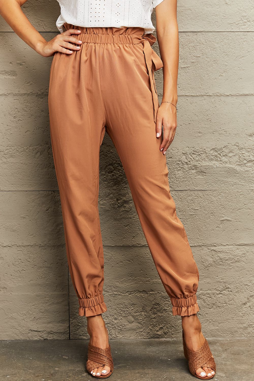 Trendsi Cupid Beauty Supplies Tan / XS Women Pants Tie Waist Cropped Pants