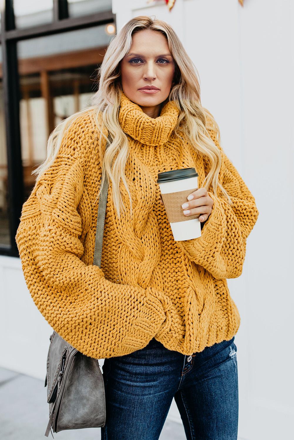 Solid Long Sleeve Turtle Neck Sweater - Cupid Beauty Supplies