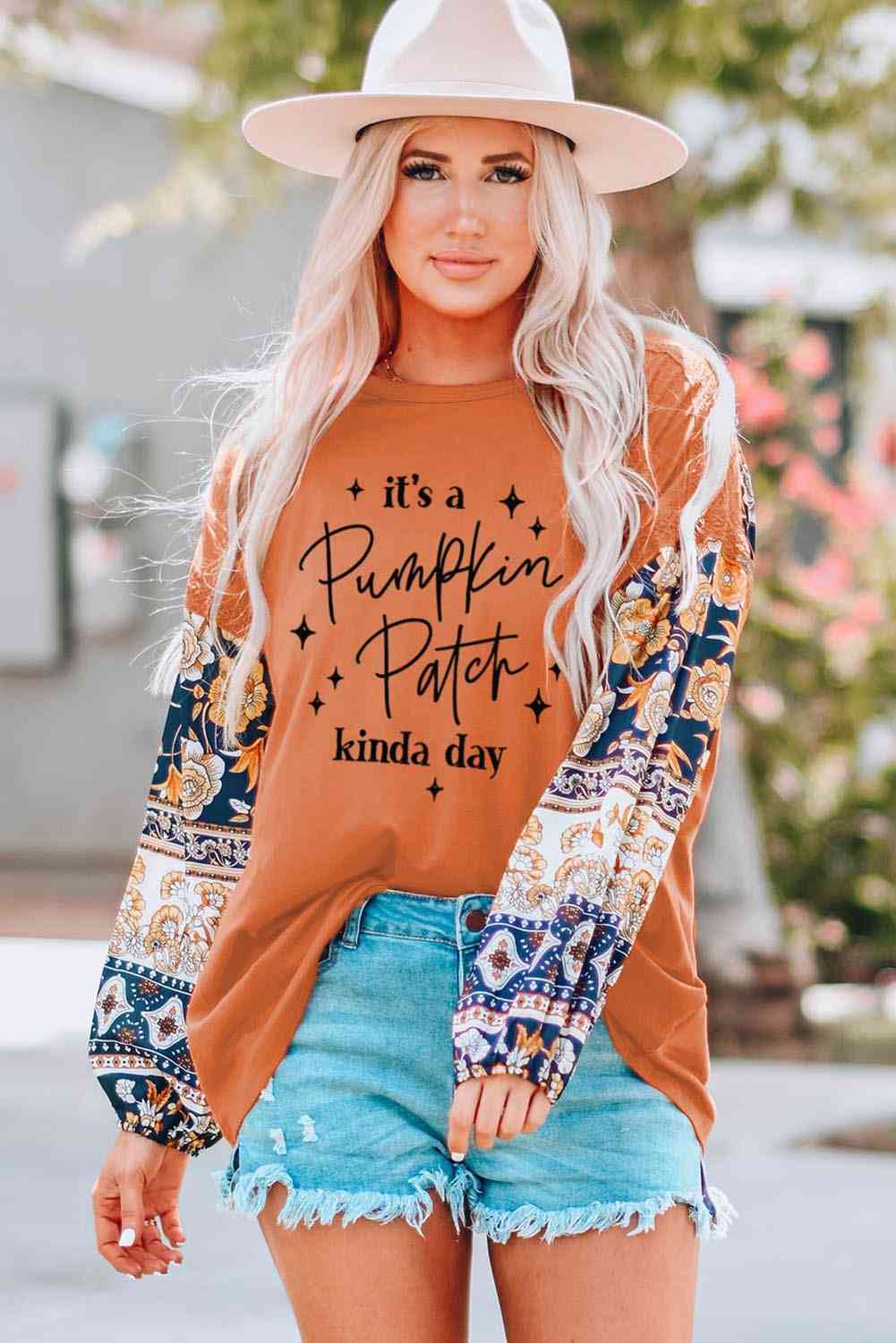 Floral Slogan Long Sleeve Top