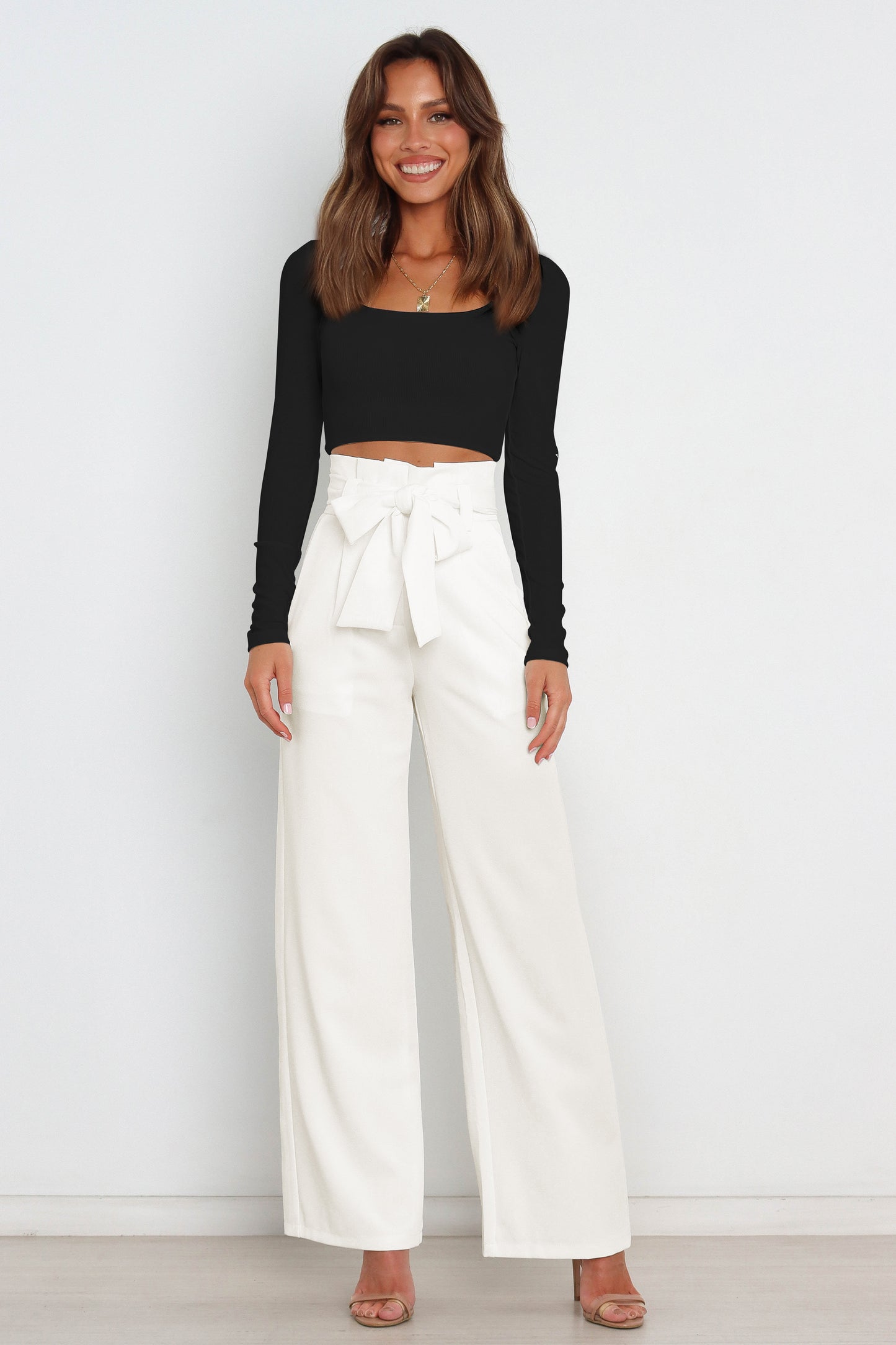 Trendsi Cupid Beauty Supplies White / S Women Pants Tie Front Paperbag Wide Leg Pants