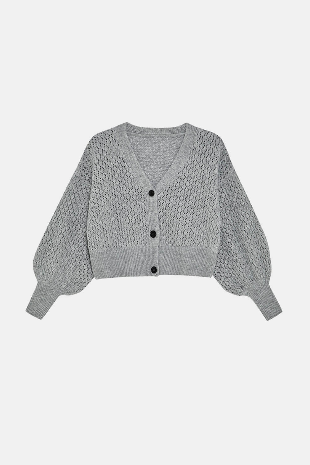 Ribbed Trim Lantern Sleeve Button Up Cardigan - Cupid Beauty Supplies