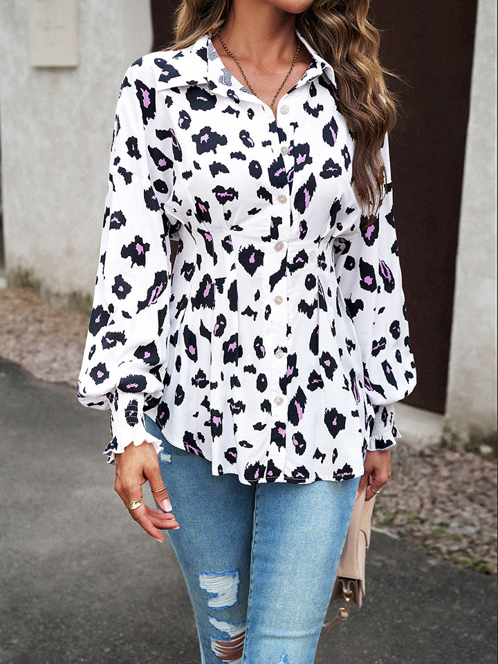 Trendsi Cupid Beauty Supplies Cow Print / S Blouses Printed Button-Up Lantern Sleeve Shirt