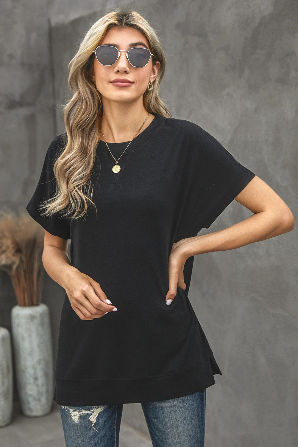 Trendsi Cupid Beauty Supplies Woman's T-Shirts Round Neck Short Sleeve Solid Color Tee
