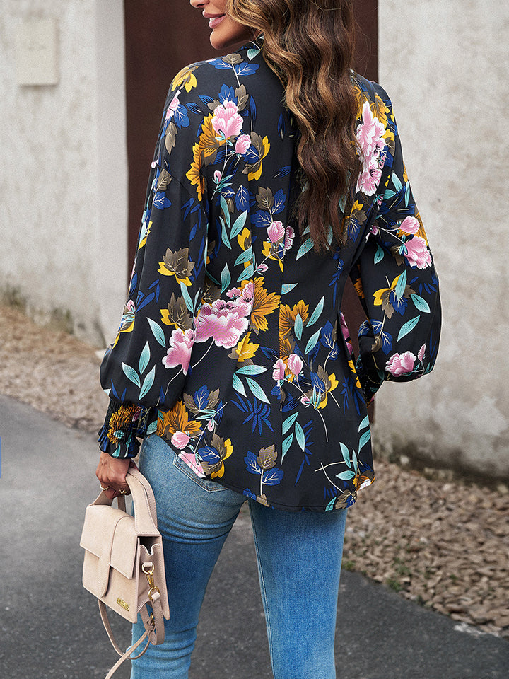 Trendsi Cupid Beauty Supplies Blouses Printed Button-Up Lantern Sleeve Shirt