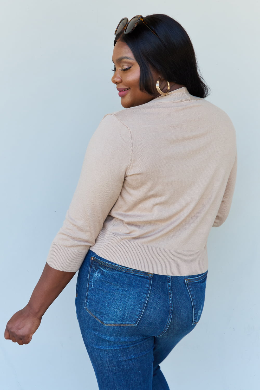 Khaki 3/4 Sleeve Cropped Cardigan - Doublju Favorite