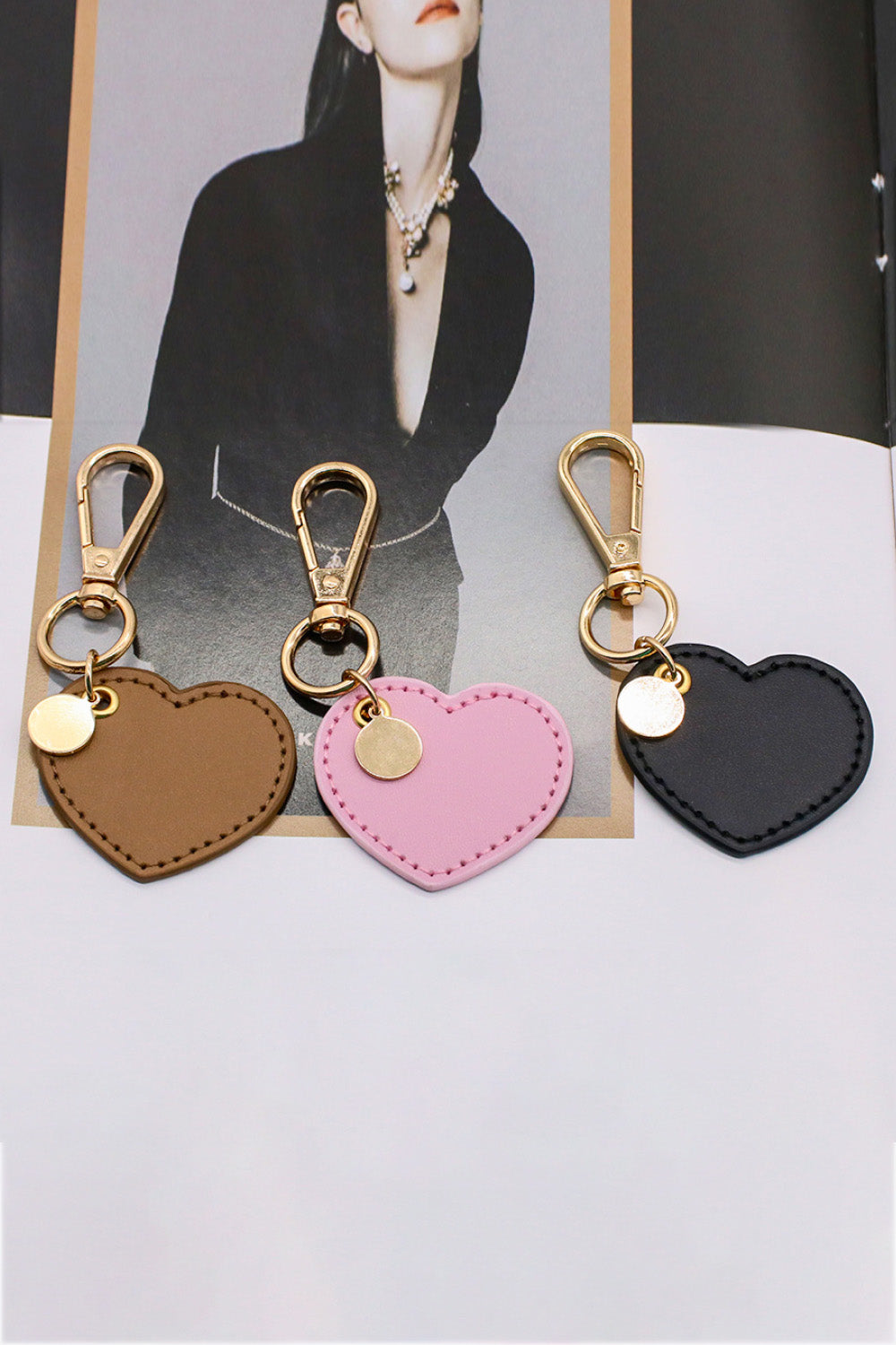 Trendsi Cupid Beauty Supplies Keychains Assorted 4-Pack Heart Shape PU Leather Keychain