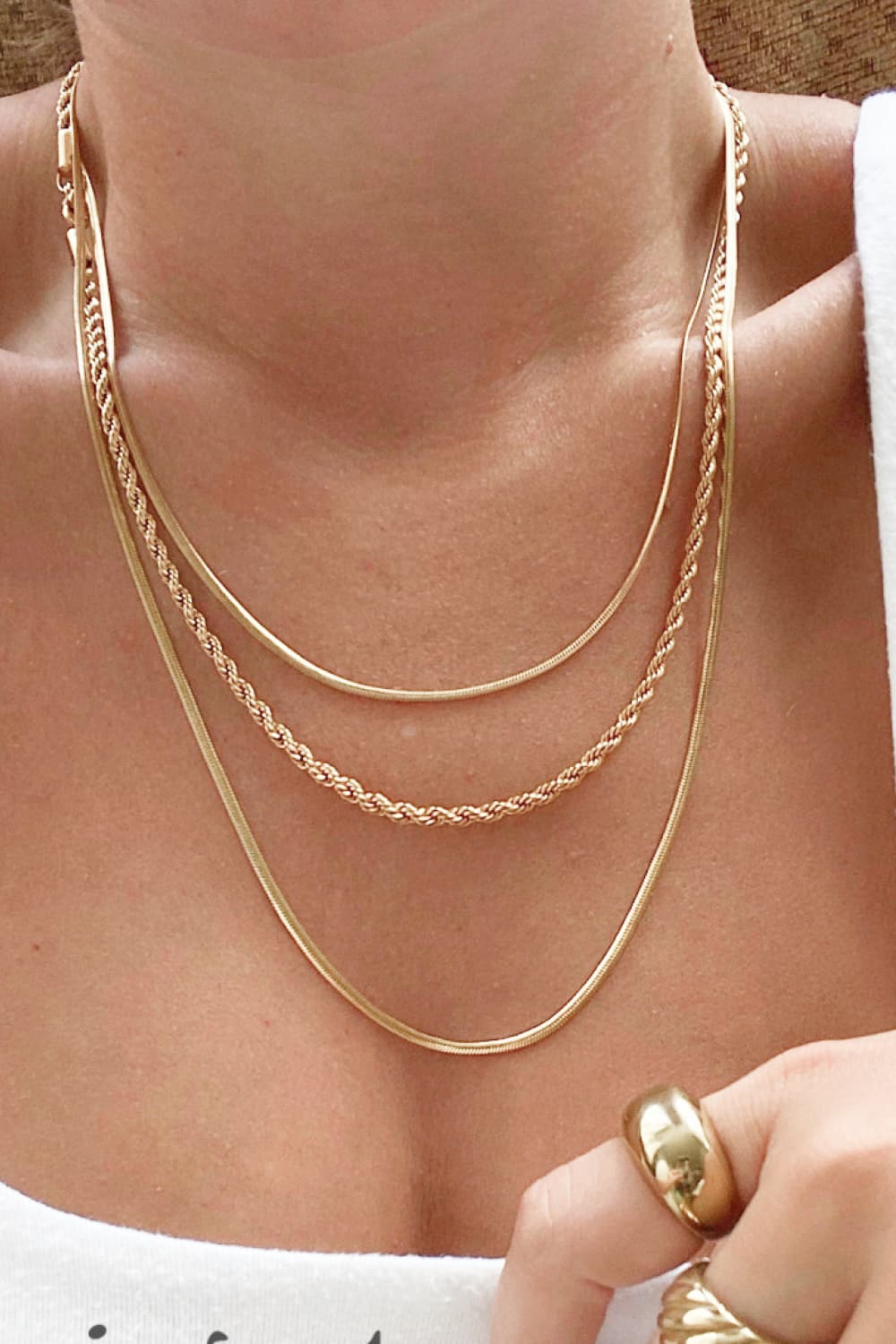Trendsi Cupid Beauty Supplies Women Necklace Stainless Steel 18K Gold Pleated Triple Layer Necklace