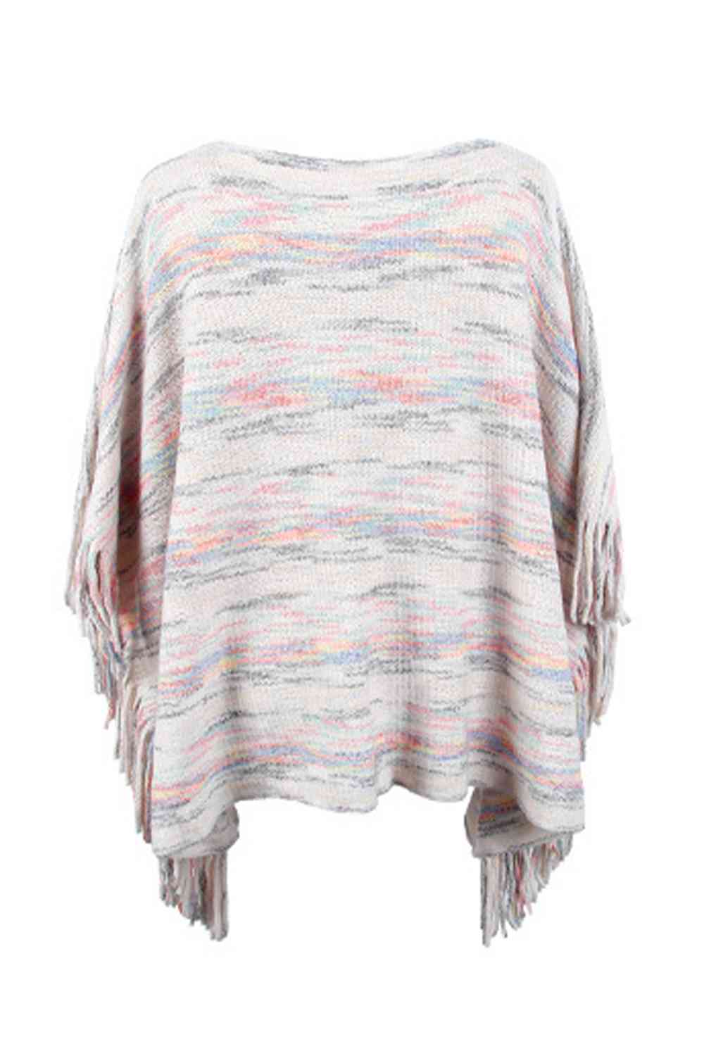 Round Neck Poncho with Fringe Detail Sleeves - Stylish Fashion