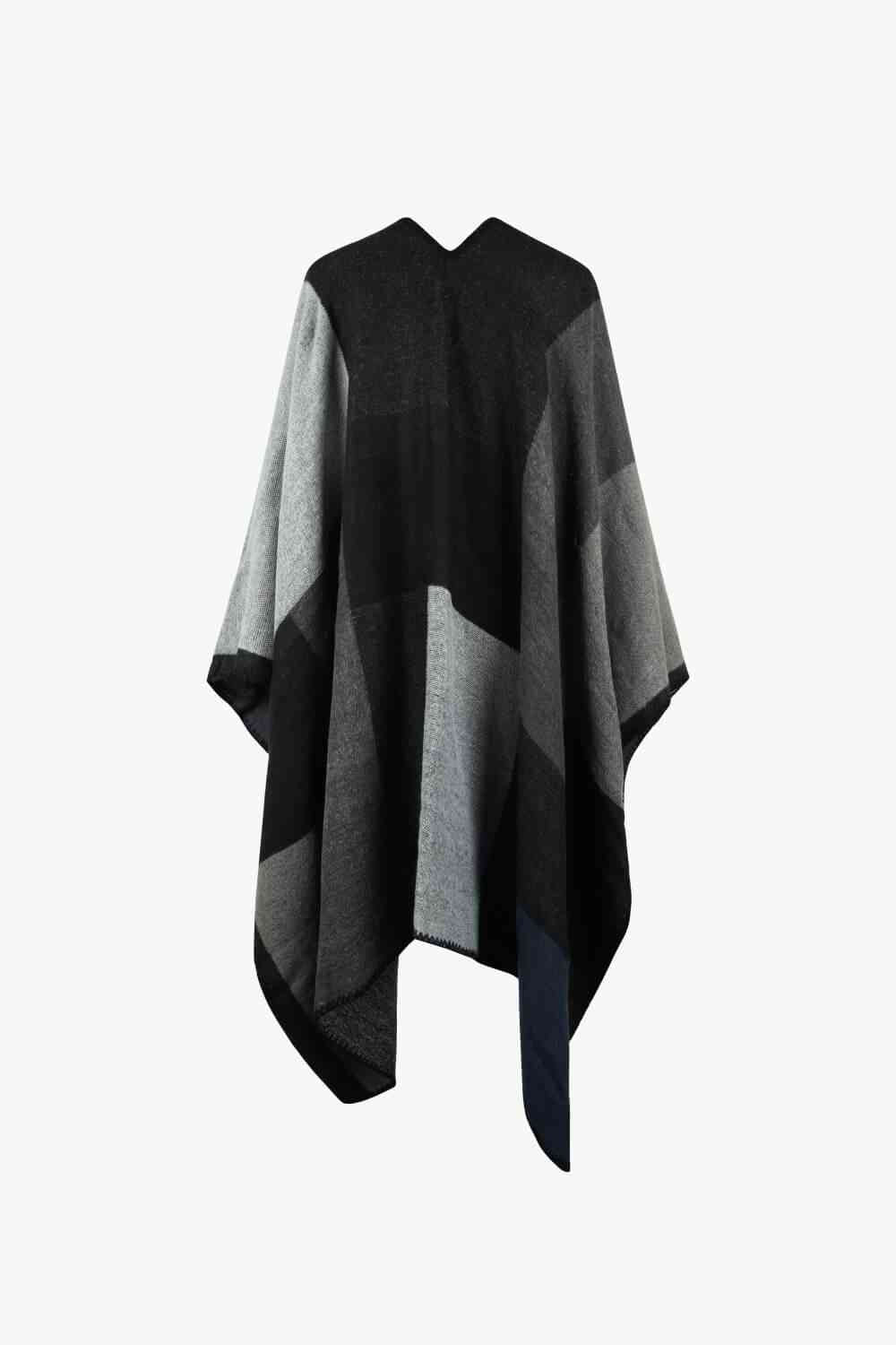 Open Front Color Block Poncho