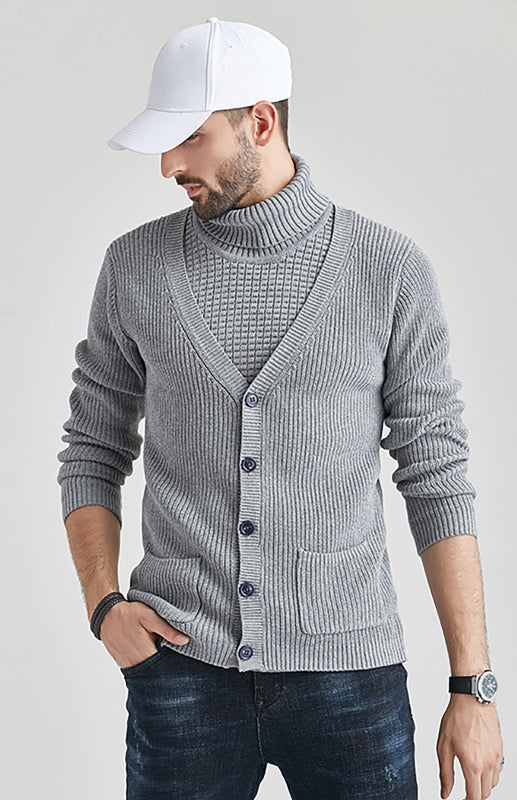 Men's Turtleneck Sweater Slim Thin Knit Cardigan