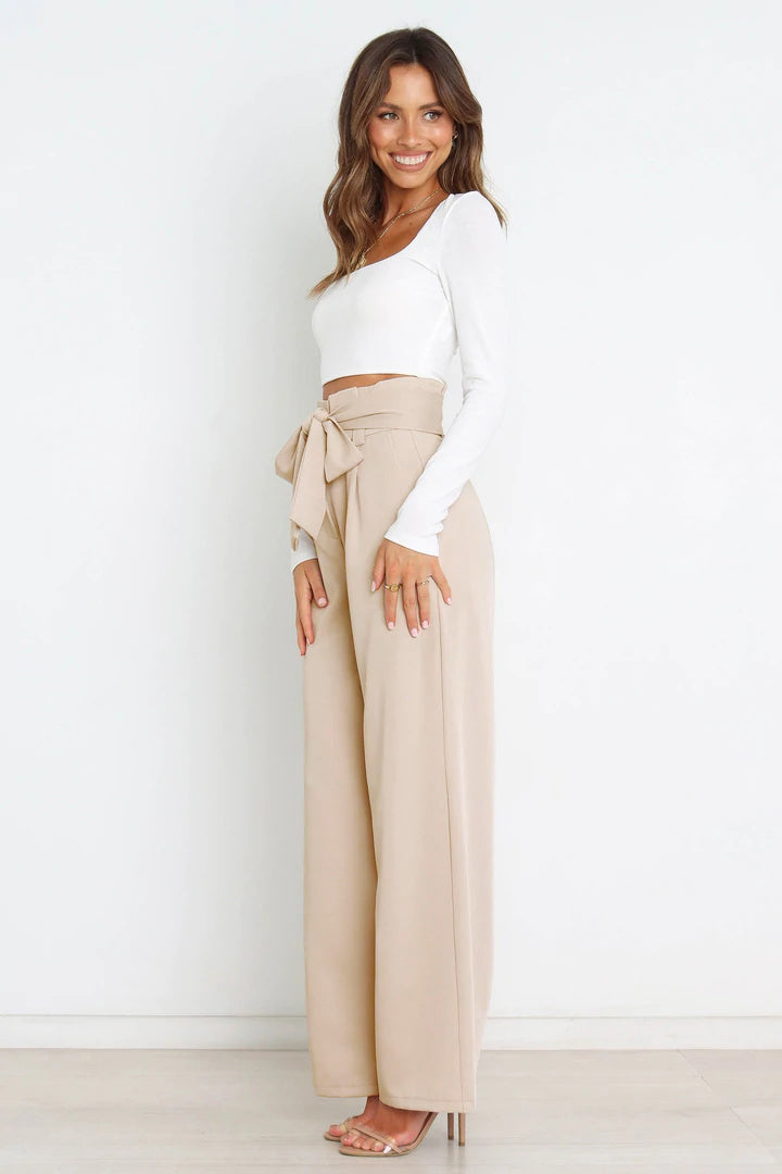 Trendsi Cupid Beauty Supplies Women Pants Tie Front Paperbag Wide Leg Pants