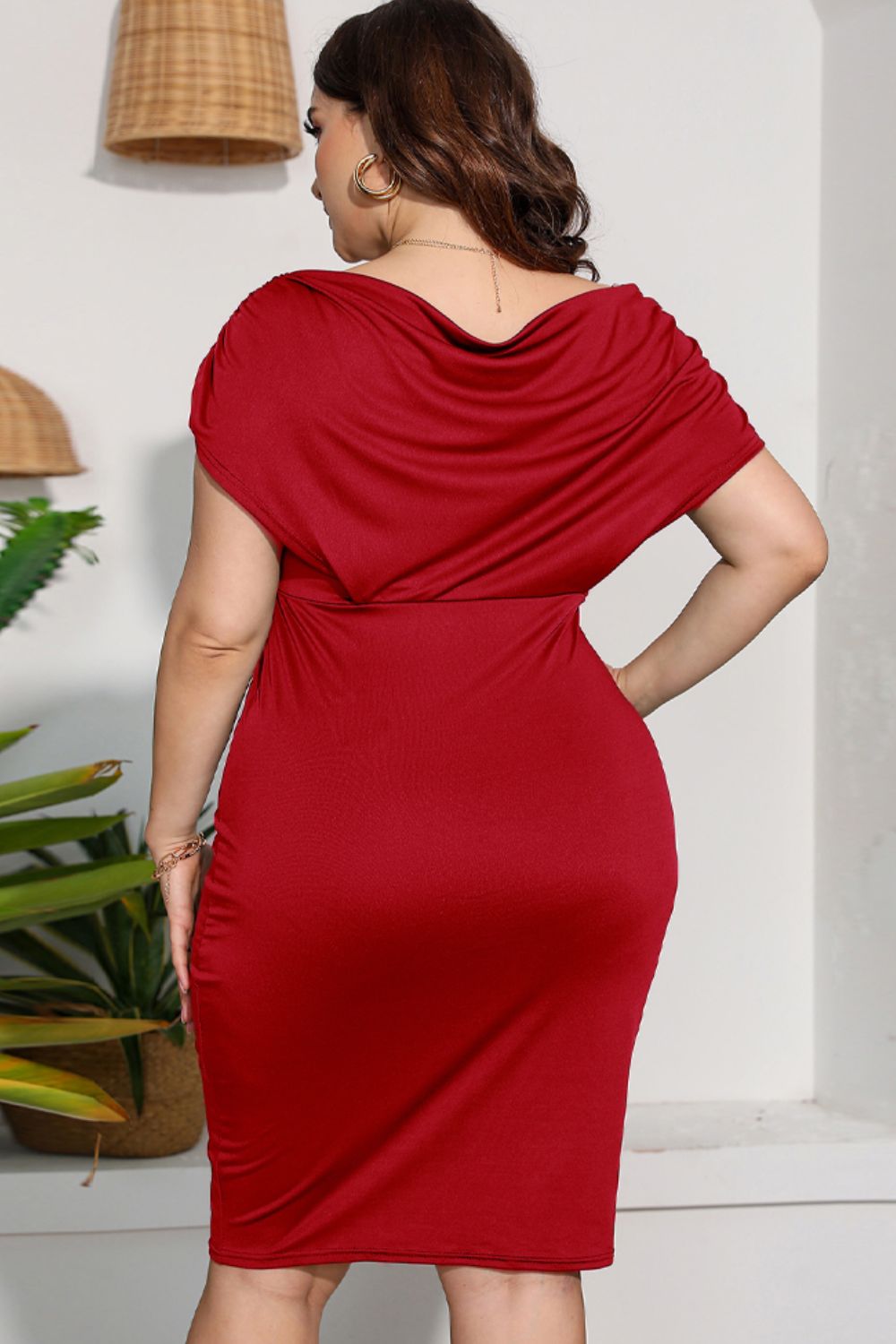 Trendsi Cupid Beauty Supplies Woman Cocktail Dresses Plus Size Ruched V-Neck Dress
