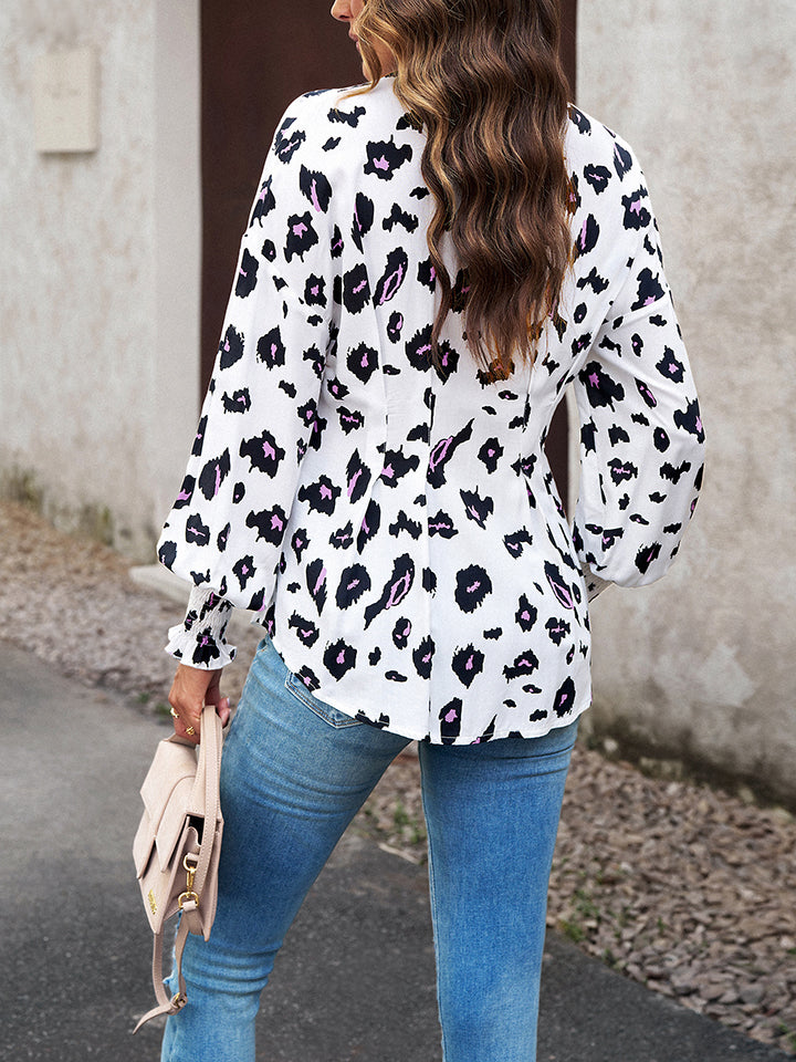 Trendsi Cupid Beauty Supplies Blouses Printed Button-Up Lantern Sleeve Shirt