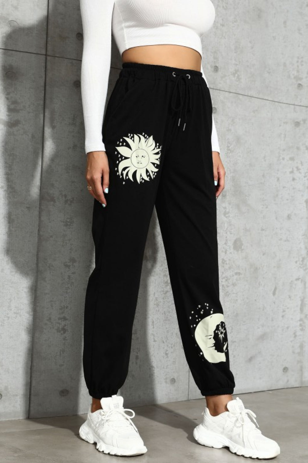 Trendsi Cupid Beauty Supplies Woman Sweatpants Sun and Moon Graphic Drawstring Joggers