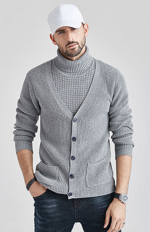 Men's Turtleneck Sweater Slim Thin Knit Cardigan