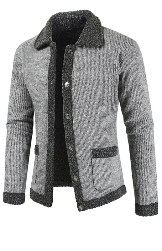 Men's Casual Solid Color Sweater Single Breasted Lapel Sweater Cardigan