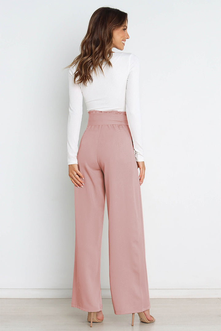 Trendsi Cupid Beauty Supplies Women Pants Tie Front Paperbag Wide Leg Pants