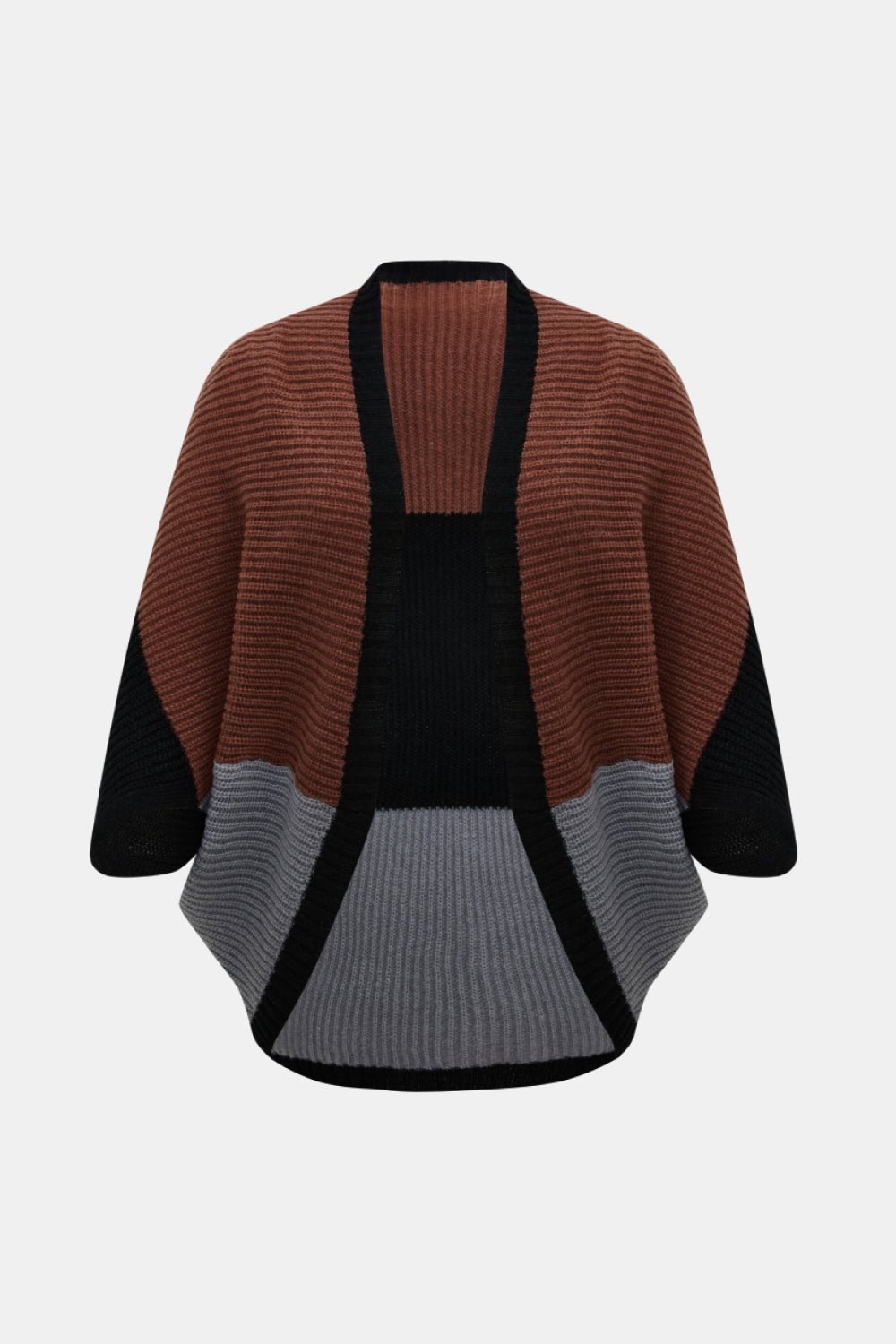 Plus Size Color Block Horizontal-Ribbing Cardigan - Cupid Beauty Supplies