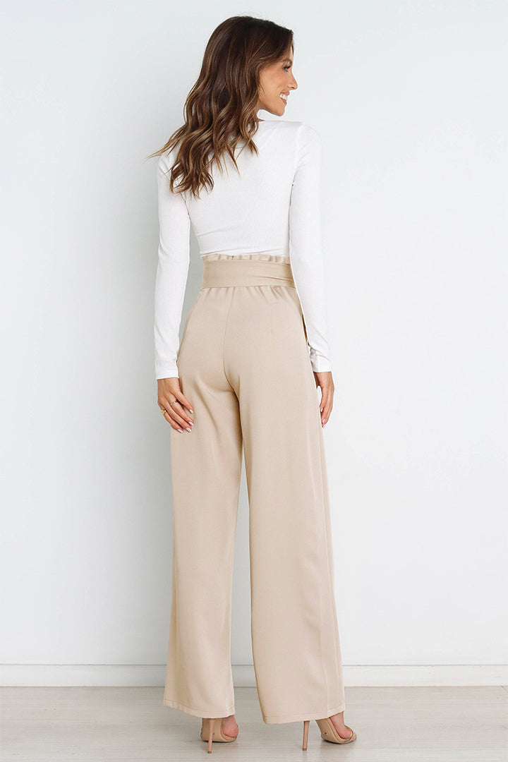 Trendsi Cupid Beauty Supplies Women Pants Tie Front Paperbag Wide Leg Pants