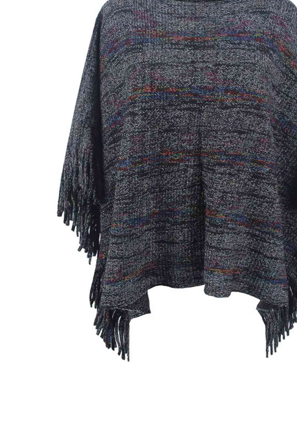 Round Neck Poncho with Fringe Detail Sleeves - Stylish Fashion