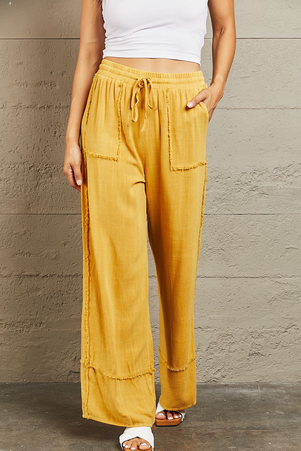 Trendsi Cupid Beauty Supplies Mustard / S Women Pants HEYSON Love Me Full Size Mineral Wash Wide Leg Pants
