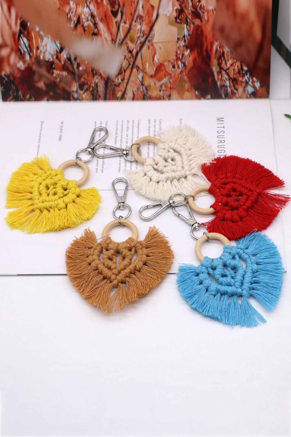Trendsi Cupid Beauty Supplies Keychains Assorted 4-Pack Heart-Shaped Macrame Fringe Keychain