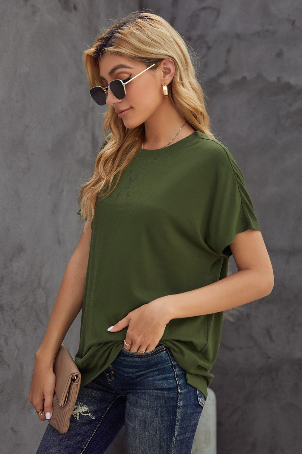 Trendsi Cupid Beauty Supplies Woman's T-Shirts Round Neck Short Sleeve Solid Color Tee