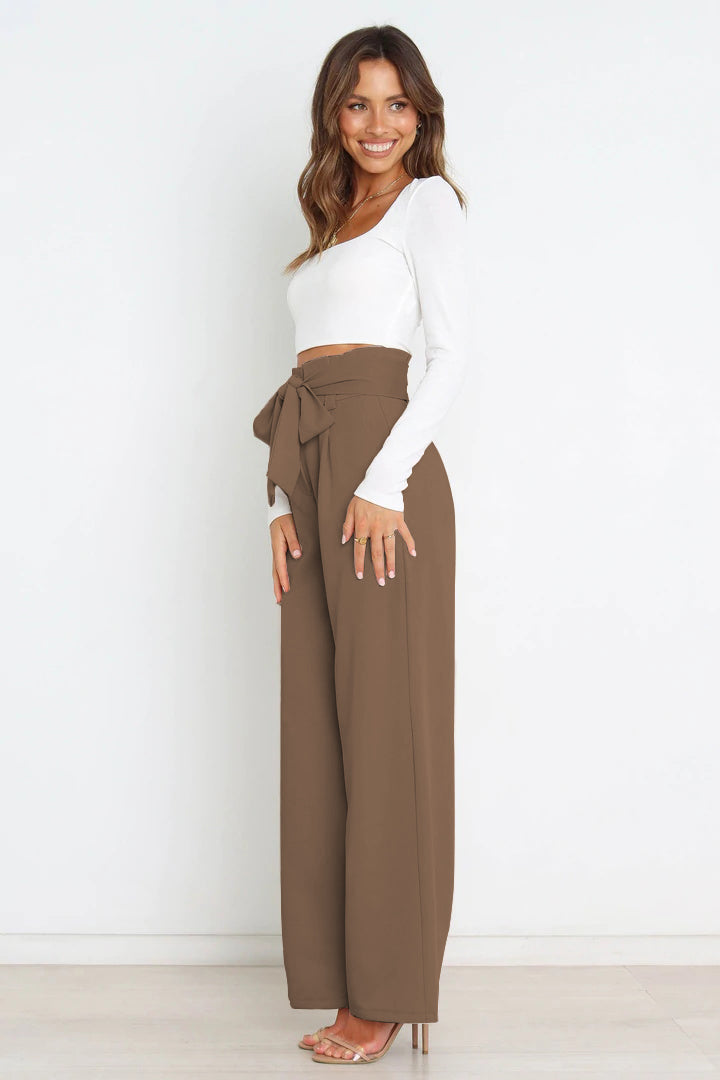 Trendsi Cupid Beauty Supplies Women Pants Tie Front Paperbag Wide Leg Pants