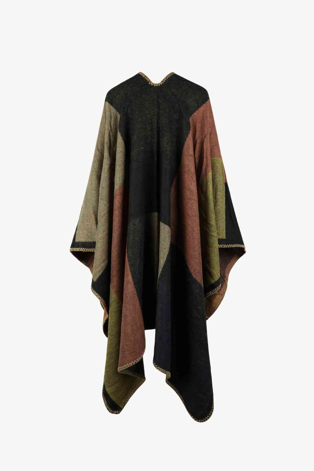 Open Front Color Block Poncho