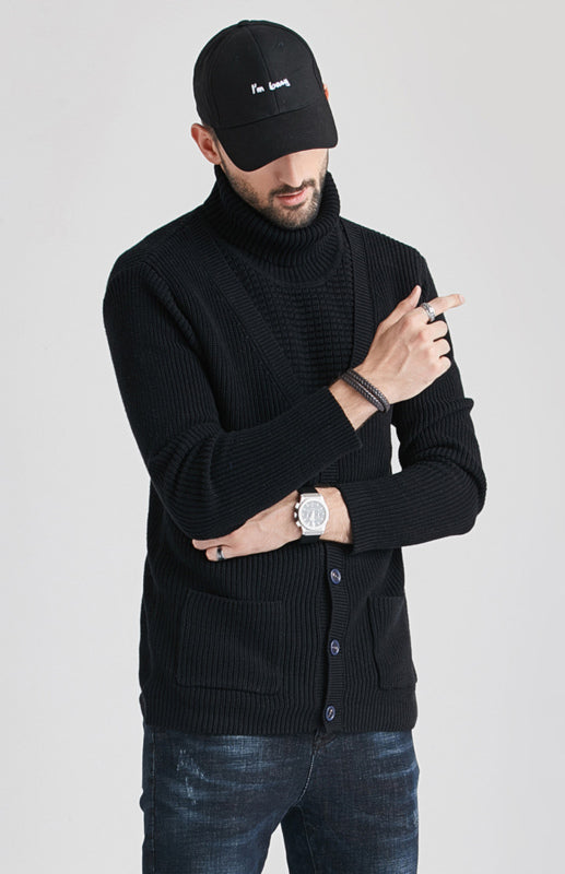 Men's Turtleneck Sweater Slim Thin Knit Cardigan