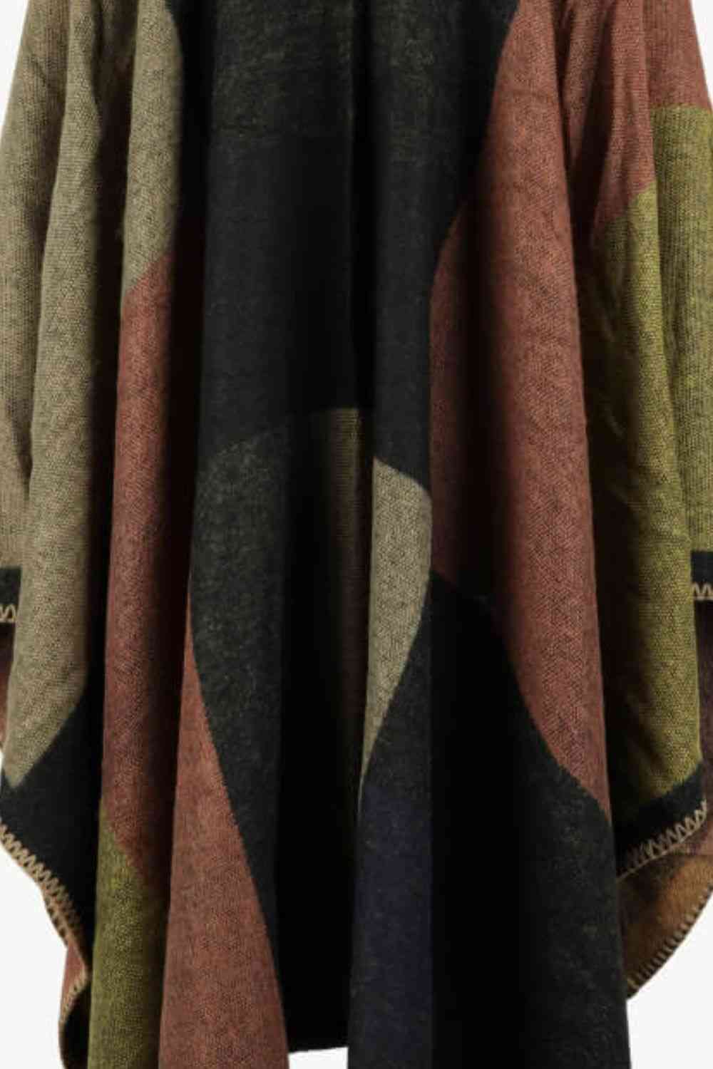 Open Front Color Block Poncho