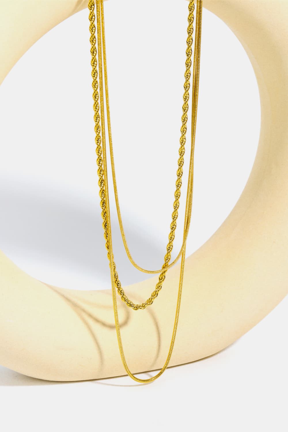 Trendsi Cupid Beauty Supplies Women Necklace Stainless Steel 18K Gold Pleated Triple Layer Necklace