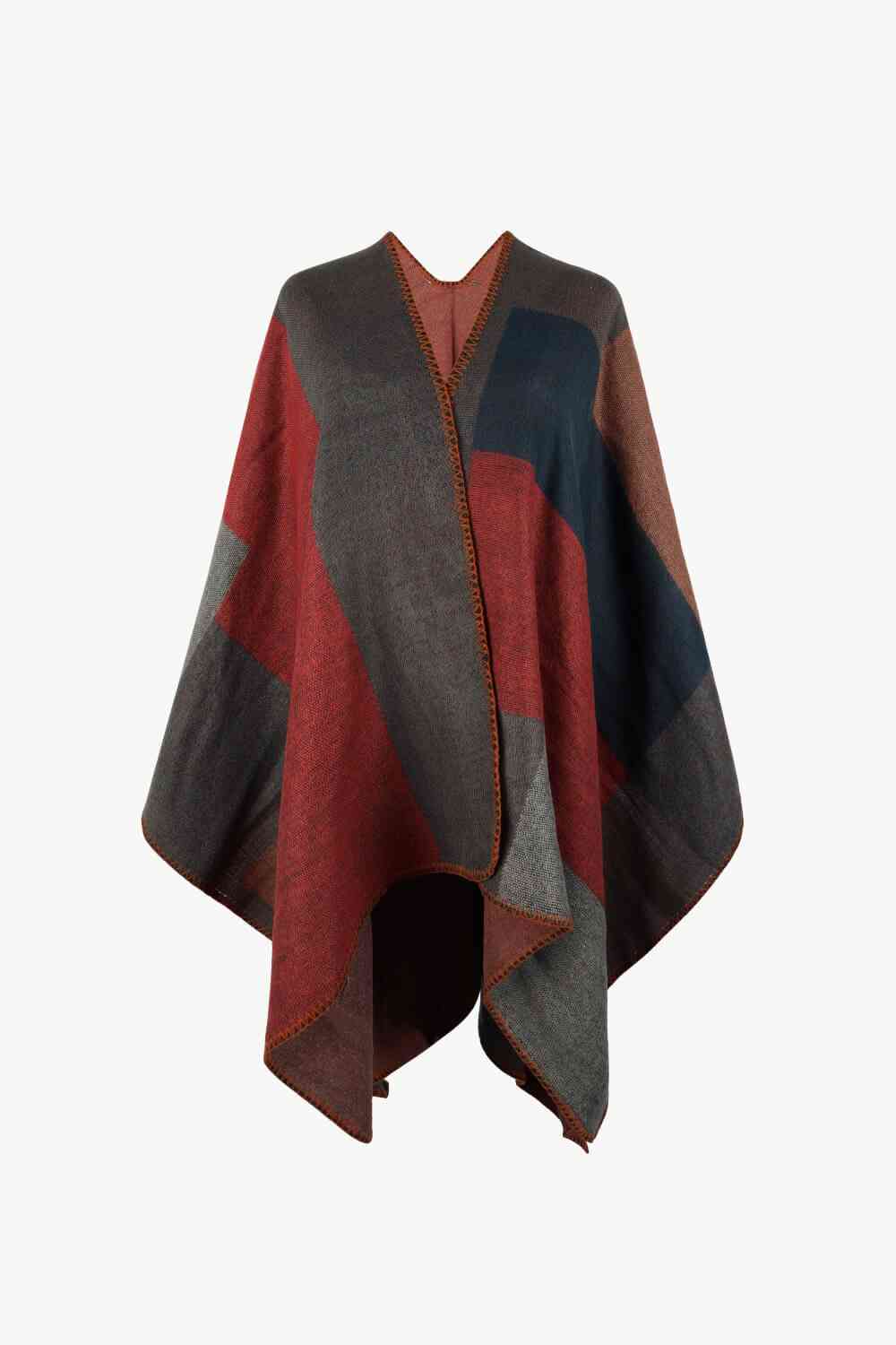 Open Front Color Block Poncho