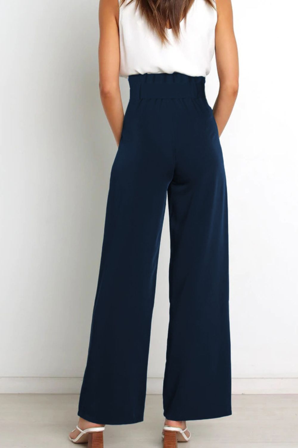 Trendsi Cupid Beauty Supplies Women Pants Tie Front Paperbag Wide Leg Pants