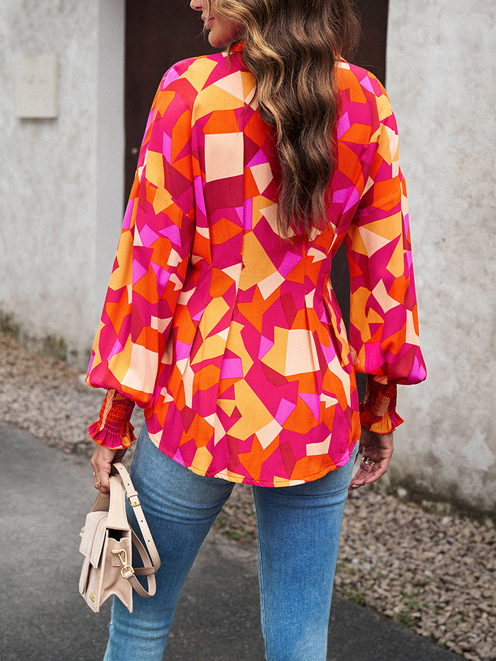 Trendsi Cupid Beauty Supplies Blouses Printed Button-Up Lantern Sleeve Shirt