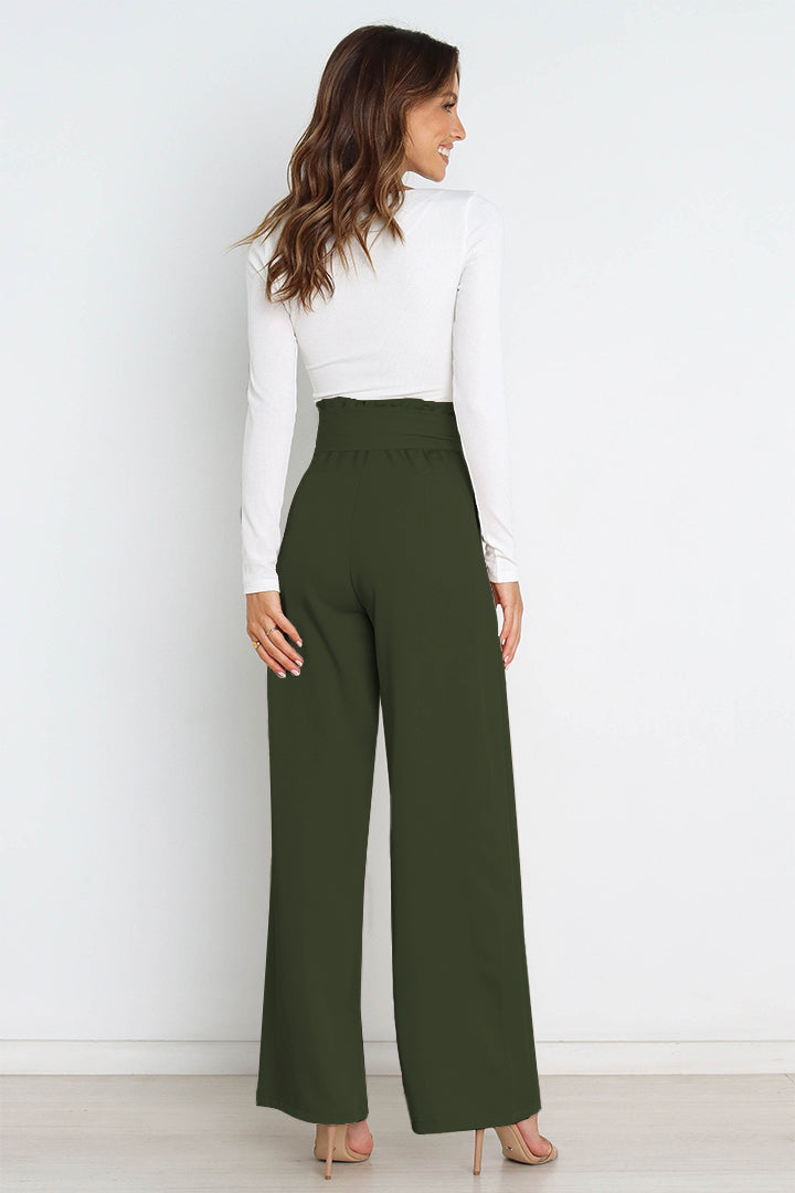 Trendsi Cupid Beauty Supplies Women Pants Tie Front Paperbag Wide Leg Pants