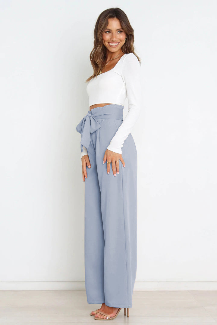 Trendsi Cupid Beauty Supplies Women Pants Tie Front Paperbag Wide Leg Pants