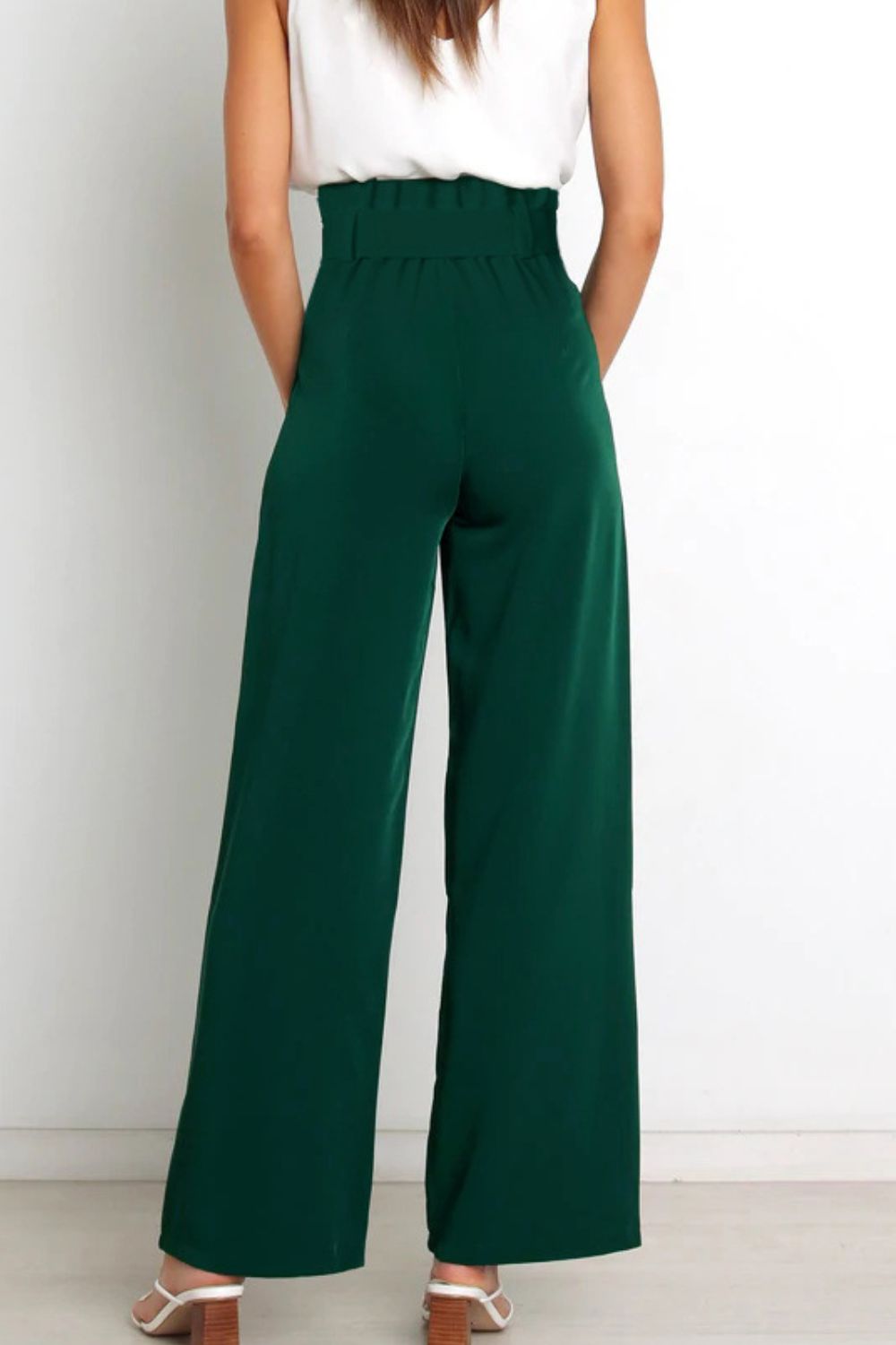Trendsi Cupid Beauty Supplies Women Pants Tie Front Paperbag Wide Leg Pants