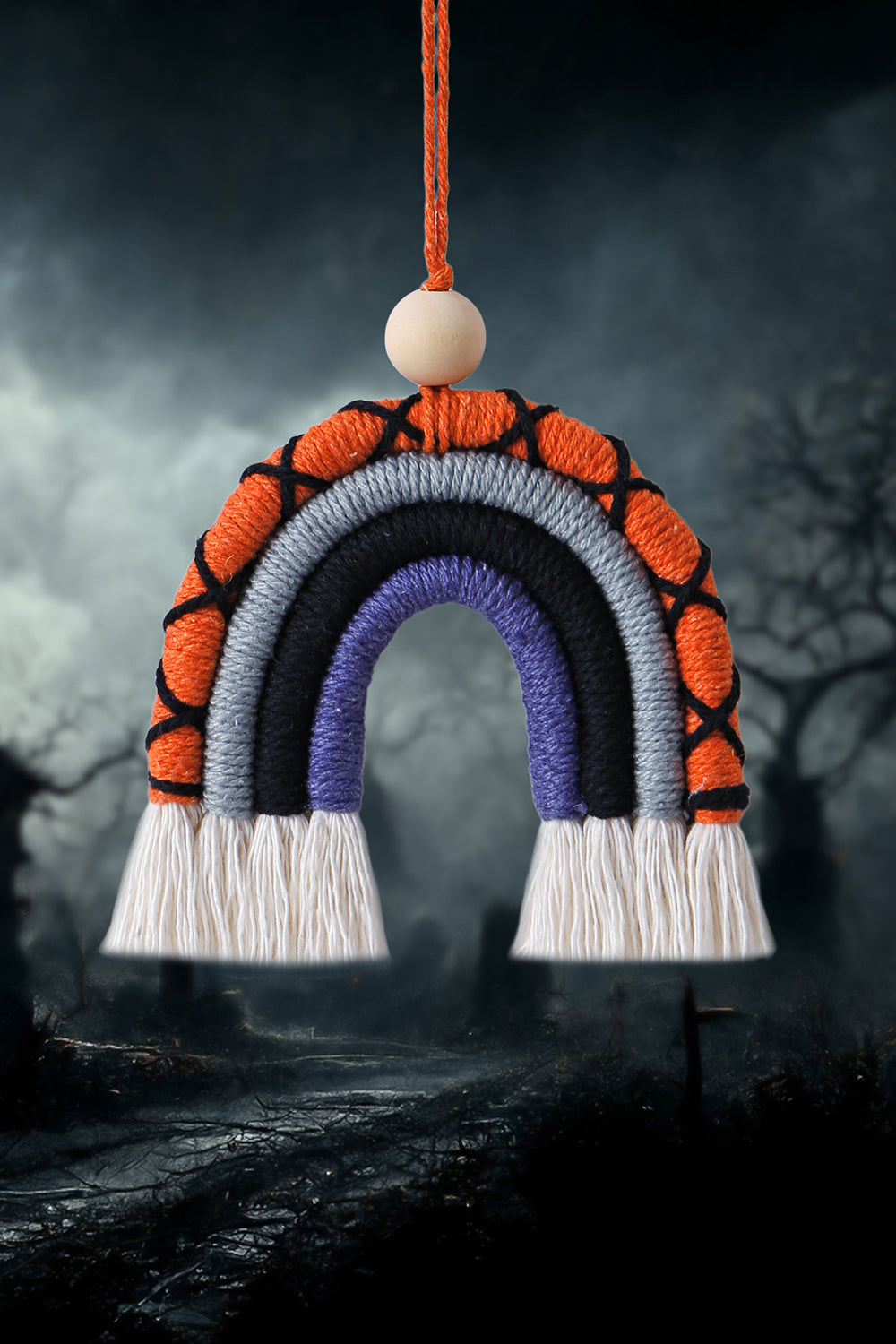 Trendsi Cupid Beauty Supplies Keychains Fringe Macrame Rainbow Shape Wood Bead Cotton Keychain