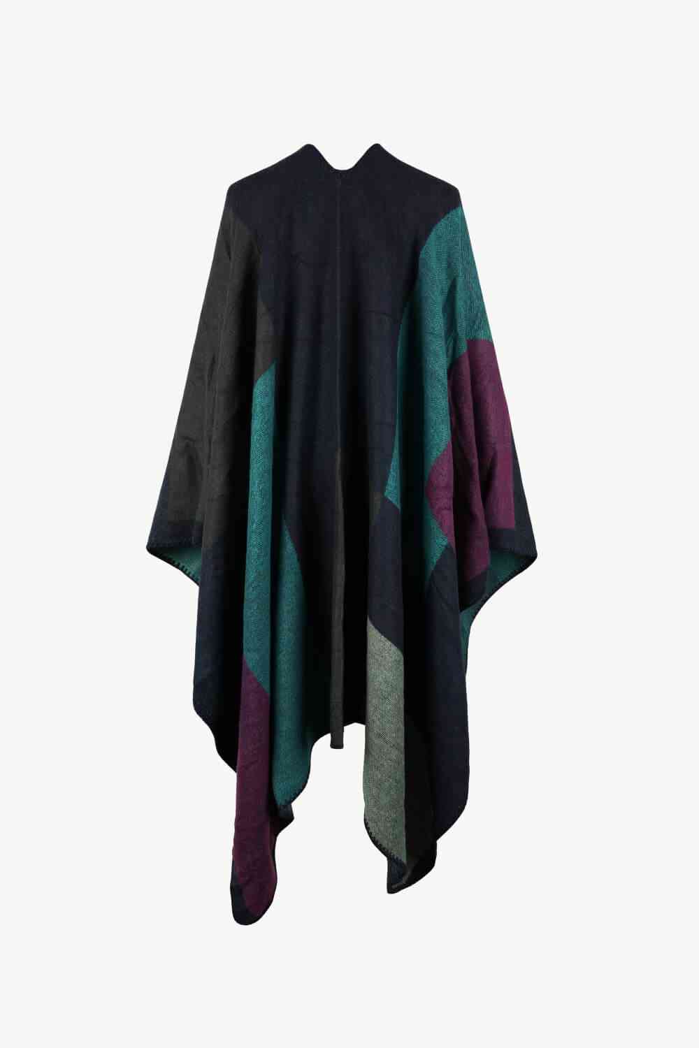 Open Front Color Block Poncho